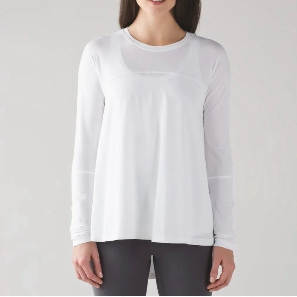 Lululemon Acadia White Long Sleeve Pima Cotton High Low Shirt SZ 4‎ Athleisure